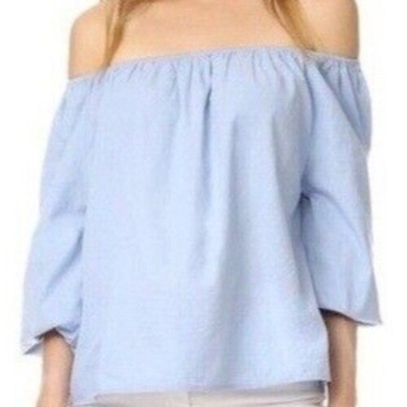 Maeve Tops - Maeve Womens XS Top‎ Blue White Cotton Chambray Off Shoulder Preppy Spring NWT